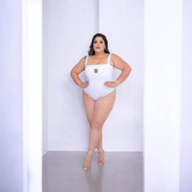 Imagem de Body Plus Size Franzindo Com Detalhe em Bijoux - luh may, Branco, XG