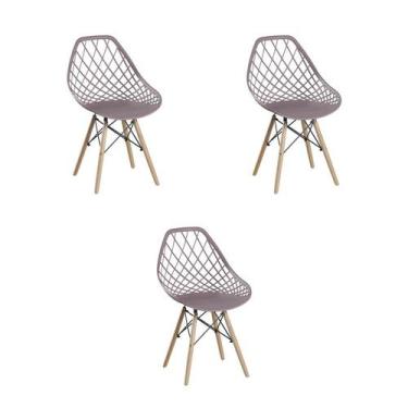 Imagem de Kit 3 Cadeiras Jantar Camurça PP Base Madeira - Rivatti