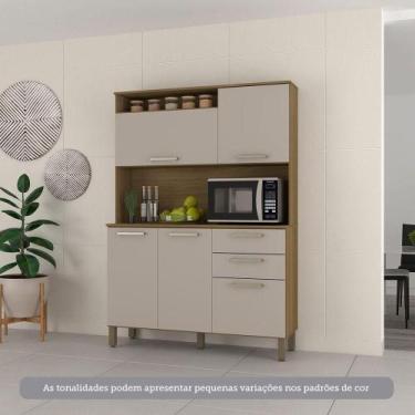 Imagem de Cozinha Compacta 5 Portas E 2 Gavetas Com Tampo Luciane Móveis Carvalh