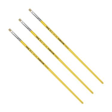 Imagem de Kit 3 Pincel Chato Longo Cerda Natural 815-0 Nº0 Fino Tigre