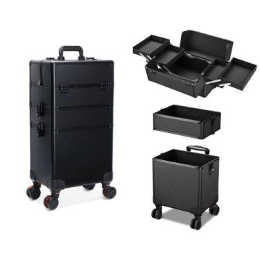 Imagem de Maleta Mala de Maquiagem Profissional Com Divisórias e Rodinha 360 Gra
