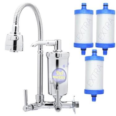 Imagem de Torneira Com Filtro Gourmet Pia Cozinha De Parede + 3 Refil - Del Meta