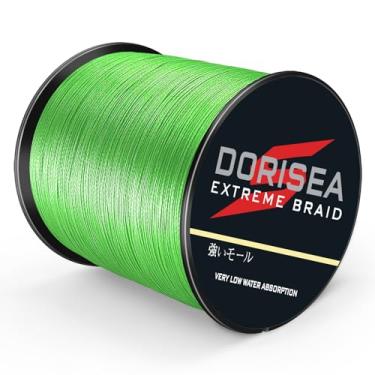 Imagem de Dorisea Linha de pesca trançada verde fluorescente Extreme Braid 100% PE 109 jardas-2187 jardas 2,7-249,5 kg Teste de fio de pesca incrível superlinha zero stretch (1500 m/1640 jardas 4,5 kg/0,14 mm)
