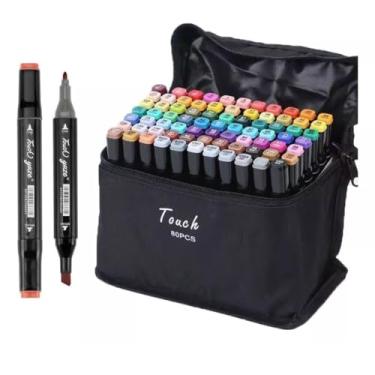 Imagem de Canetinhas Coloridas Ponta Dupla Estojo Caneta Marcador para Colorir Desenho Profissional, Pontas Duplas (60 cores)