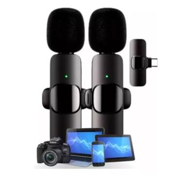 Imagem de Kit com 2 Microfones de Lapela Sem Fio Wireless com Receptor Profissional Tipo C para Reuniões, Palestras, Vídeos