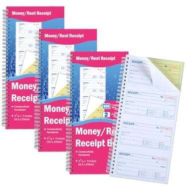 Imagem de gisgfim Livro de recibos de dinheiro e aluguel de 4 blocos com livro de recibos de aluguel encadernado em espiral com 2 partes de cópias sem carbono de 13 x 28 cm Livro de recibos de dinheiro