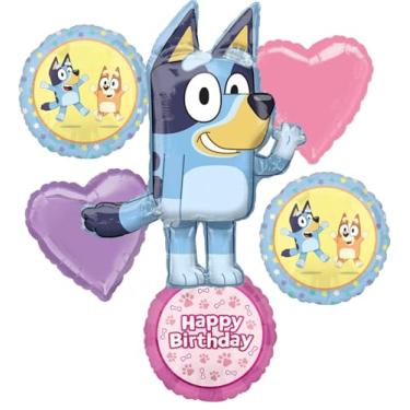 Imagem de Bluey and Bingo Girl Birthday Party Supplies Foil Balloon Bouquet Decorations 6pc