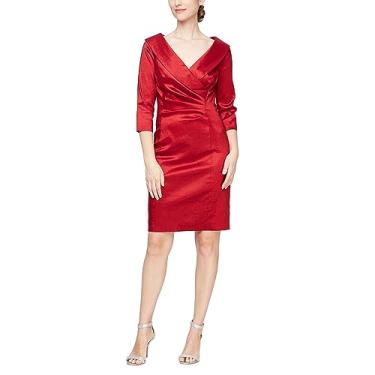 Imagem de Alex Evenings Vestido feminino curto tafetá gola retrato (Missy Petite Plus), Vermelho, 50