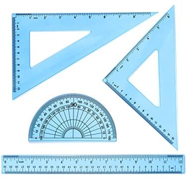 Imagem de Coopay Conjunto de Réguas de Plástico de 12 Polegadas para Ferramentas de Geometria Matemática Inclui Régua Reta, Réguas Triangulares E Transferidor para Material de Escritório Escolar (Azul)