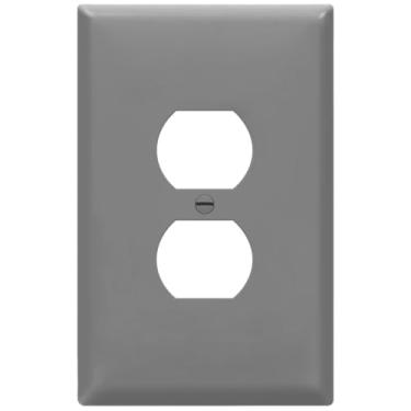 Imagem de ENERLITES Placa de parede de tomada de receptáculo duplex, capa de tomada elétrica jumbo, acabamento brilhante, 1-gangue 14 x 8,85 cm, termoplástico de policarbonato, 8821O-GY, cinza