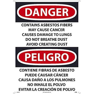 Imagem de NMC ESD24AD Marcador nacional PELIGRO - Contém fibras de amianto que podem causar câncer e causar danos aos pulmões, 50 cm x 71 cm, alumínio 040