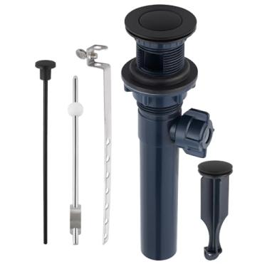 Imagem de Hygie Rinse Ralo de Pia de Banheiro com Haste de Elevação, Ralo de Pia Pop-Up com Transbordamento, Rolha de Ralo Preta Fosca para Pia de Vaso Sanitário, Conjunto para Torneira de Banheiro