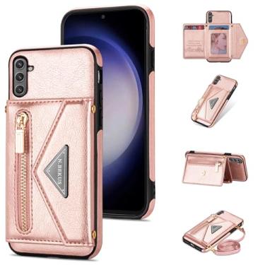 Imagem de Furiet Capa carteira para Samsung Galaxy S24 FE 5G com alça de ombro transversal, bolsa flip de couro PU com zíper bolsos para cartões, acessórios de celular robustos, capa de telefone para S 24 EF