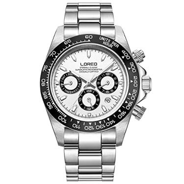 Imagem de LOREO Relógio masculino automático prata aço inoxidável safira vidro cerâmica bisel data mergulho militar à prova d'água, Branco 9216, Relógio automático