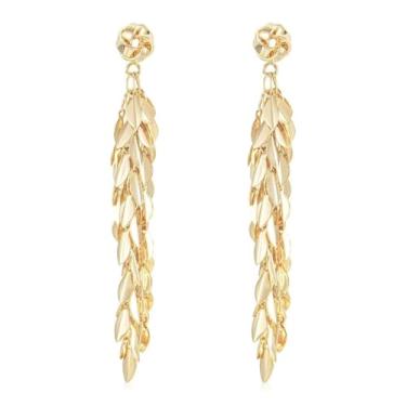 Imagem de Mierfyni Brincos pendentes de ouro para mulheres, brincos pendentes de borla de ouro longa, brincos de franja de lustre de ouro grande, brincos elegantes de ouro brilhante para formatura, Large, Latão, Sem pedra preciosa