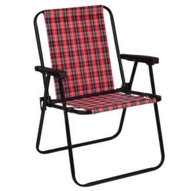 Imagem de Cadeira de Praia Alta em Aço Pintado até 110kg Xadrez MOR, Vermelho