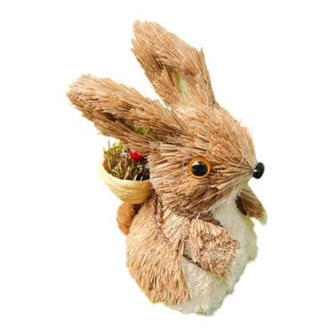 Imagem de Bothyi Ornamento de de palha carregando pequena cesta de artesanato peça central bonito decoração de páscoa estátua animal para gramado escritório, Style C