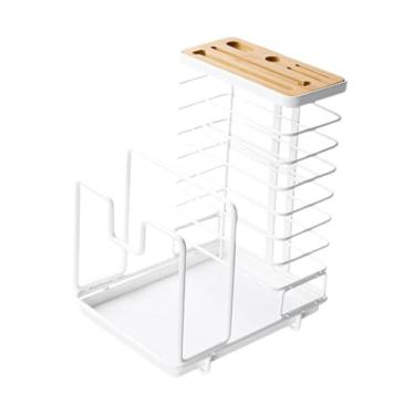 Imagem de Fenteer Rack de armazenamento de cozinha, corte de tábua com drenagem de bandeja de bandeja de tampa de tampa de cozinha organizadora de cozinha prateleira, Branco