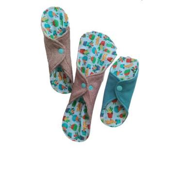 Imagem de Kit com 3 absorventes reutilizáveis para fluxo moderado c/abas - Fofo&