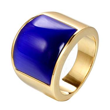 Imagem de HIJONES Anel unissex de cristal de pedra de ágata grande de aço inoxidável prateado/dourado, Aço inoxidável, ouro, pedra preciosa, metal, Zircônia cúbica