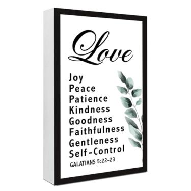Imagem de Placa de madeira cristã Love Joy Peace para decoração de mesa, gálatas 5:22-23, versículo bíblico, bloco de madeira, para casa, quinta, quarto, prateleira de parede, decoração de mesa