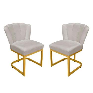 Imagem de Kit Cadeira Pétala Base Dourada Veludo Bege - Belliv Decor