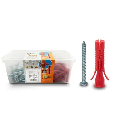 Imagem de SFOR - Kit de Bucha MX 8 com Parafuso Auto Atarraxante Phillips 4,8x50mm - 120 Peças (60 Buchas + 60 Parafusos) - Bucha Universal para Fixação em Concreto, Tijolo e Bloco Oco, Gesso e Drywall
