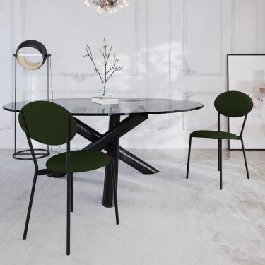 Imagem de Cadeira Fixa Estofada Vintage Elipse com 4 unidades Verde Musgo /Preto Fosco