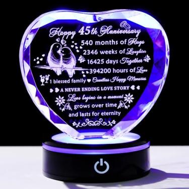 Imagem de YWHL Presentes De Coração De Cristal Para O 45º Aniversário De Casamento Para Pais E Casais, Presentes De Lembrança De Cristal Românticos Gravados A Laser Para Esposa E Marido, Presentes De 45 Anos