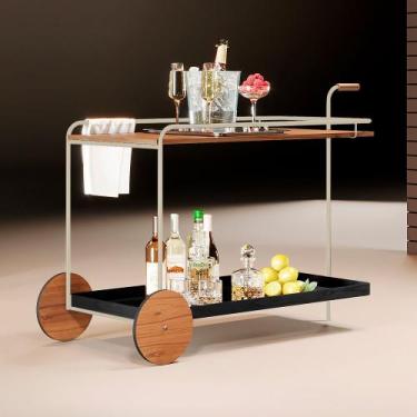 Imagem de Carrinho Bar Agnes com Rodízios e Prateleiras Mel Estrutura Metálica C