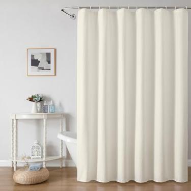 Imagem de OWENIE Cortina de chuveiro creme para banheiro 213 cm Eatra longa, elegante cortina de chuveiro de pano texturizado em relevo 3D, estilo moderno de hotel de luxo, repelente de água, lavável na máquina