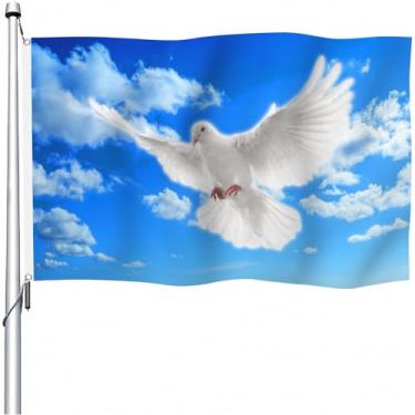 Imagem de YongFoto Bandeira da paz 1,2 x 1,8 m bandeira branca dupla face pomba da paz bandeira para celebrações ao ar livre casa jardim varanda festa decoração bandeiras com 2 ilhós resistentes costura máquina