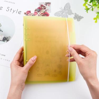 Imagem de A5 Capa de fichário de 6 anéis com fecho de botão de pressão, pastas soltas de folha para caderno de diário protetor de capa de arquivo para páginas planejadoras de 6 orifícios, refil de refil para