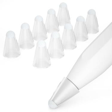 Imagem de AZF Pacote com 10 para Apple Pencil Tips, capa de ponta de fibra de silicone para Apple Pencil 2ª geração e 1ª geração e Apple Pencil Pro/USB-C, capa protetora antiderrapante (transparente)