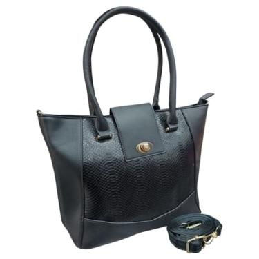 Imagem de Bolsa Feminina De Ombro e Transversal Croco com Duas Divisórias Internas Dia a Dia Trabalho Faculdade Preto