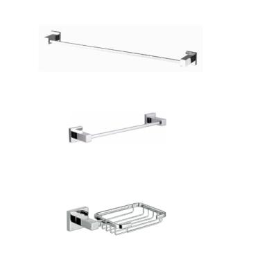 Imagem de Kit Toalheiro 65cm + Porta Toalha de Rosto, Saboneteira Cromada, Design Sofisticado, Fixação Segura e Praticidade para um Banheiro Elegante e Organizado