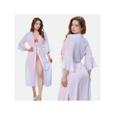 Imagem de Saida de Praia Longa Kimono - Lyfe Modas, Branco, Unico(36-42)