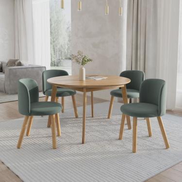 Imagem de Mesa de Jantar Extensível Redonda com 4 Cadeiras Madeira Maciça Tasila Yescasa