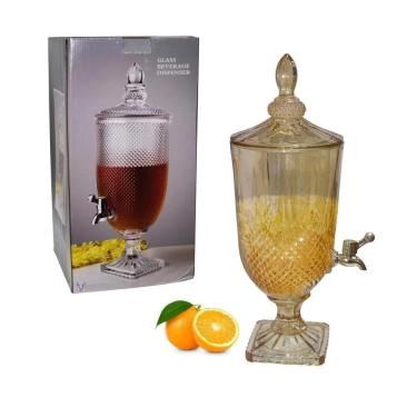 Imagem de Suqueira De Cristal 5l Diamond Dourado Dispenser De Bebidas Vidro Grande