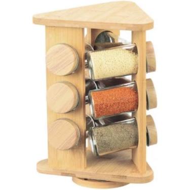 Imagem de Porta Condimentos 9 Potes 70ml Em Vidro Com Suporte 24,5cm Giratório E