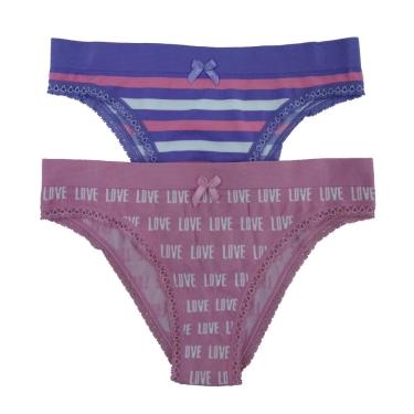 Imagem de Conjunto 2 calcinhas sem costura love/listras M basic +