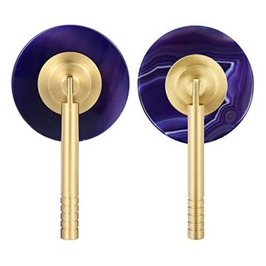 Imagem de SUNYIK Conjunto de 2 puxadores redondos de gaveta de fatia de ágata com parafuso, puxador de pedra de cristal para armário armário cômoda cozinha decoração de casa, roxo