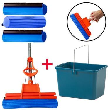 Imagem de Vassoura Mágica 27 Cm Esfregão Seca Com Balde E 3 Refis Pva