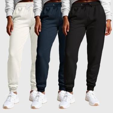 Imagem de Kit 3 Calças Moletom Femininas Lisas Benellys-Feminino