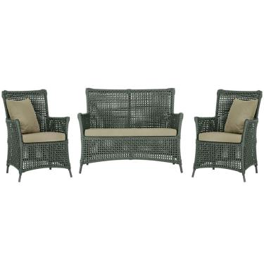 Imagem de Jogo Sofá e 2 Poltronas de Área Igapó Alumínio Pintura Preta Corda Náutica Estofado 7 Trama