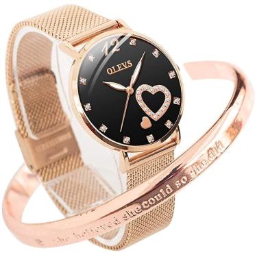 Imagem de Olevs Ladies watches Rose Gold Steel Inoxidless Mesh Strap Strap Fashion Dress Japanese Quartz Waterproous Luminous Women Watch Sets