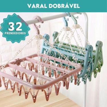 Imagem de Varal de Roupas Íntimas Dobrável Com 32 Prendedores Multiuso Verde - N