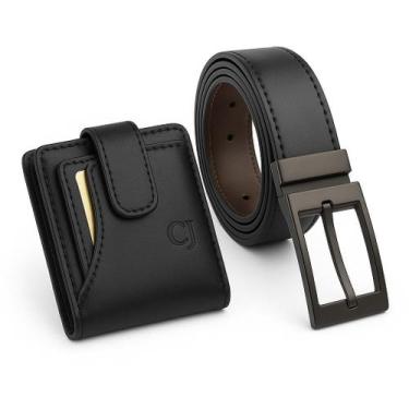 Imagem de Kit Carteira Masculina Couro Legitimo e Cinto Dupla Face com Fivela Gi