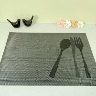 Imagem de Lugar Jogo Americano Retangular Mesa Posta Jantar Cozinha Sousplat Descanso De Prato Decorativo 1pç (Talheres Preto)
