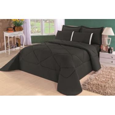 Imagem de Kit Edredom + Lençol Dupla Face Casal Queen 6 Pçs Preto - Confecções e